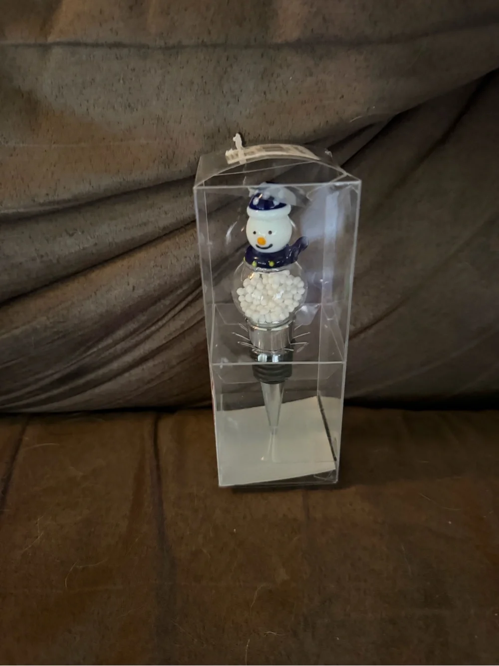 Holiday Snowman Wine Stopper - Blue Snowman Design